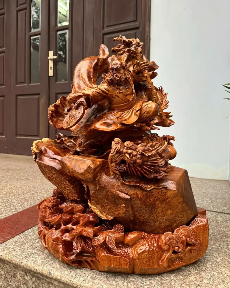 at-ma-hang-long-phuc-nghe-go-nu-ngoc-G5368-2 Tượng Đạt Ma Hàng Long Phục Nghê Gỗ Nu Ngọc Am Hàng Kỹ Đẹp NNQG Chế Tác Liền Khối G5368