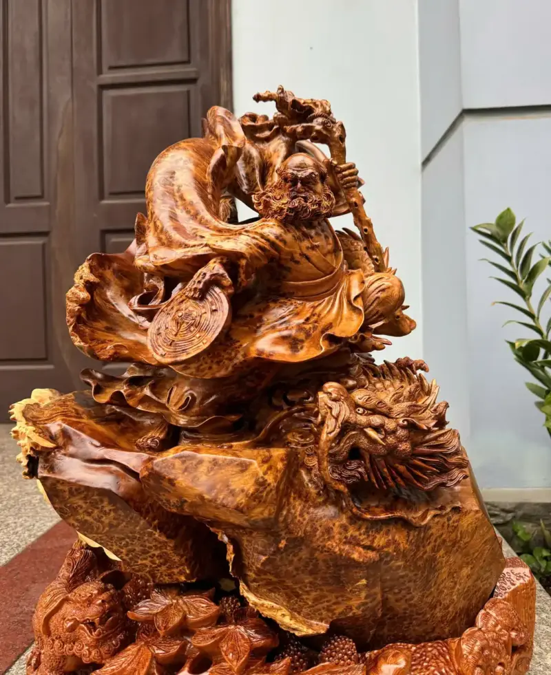 at-ma-hang-long-phuc-nghe-go-nu-ngoc-G5368-5 Tượng Đạt Ma Hàng Long Phục Nghê Gỗ Nu Ngọc Am Hàng Kỹ Đẹp NNQG Chế Tác Liền Khối G5368