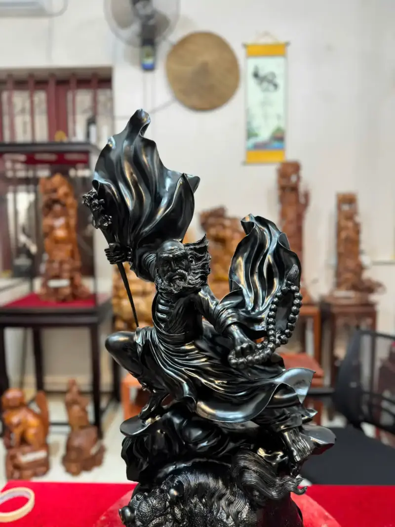 at-ma-mua-vo-thuan-nghe-go-mun-sung-G5371-5 Tượng Đạt Ma Múa Võ Thuần Nghê Gỗ Mun Sừng Hàng Đẹp Phiêu Liền Khối G5371