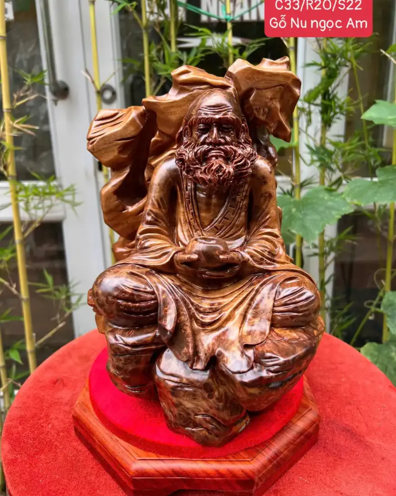 at-ma-ngoi-G5796-1 Tượng Đạt Ma Ngồi Thiền Gỗ Nu Ngọc Am Thơm Có Đốt Trầm Liền Khối G5796