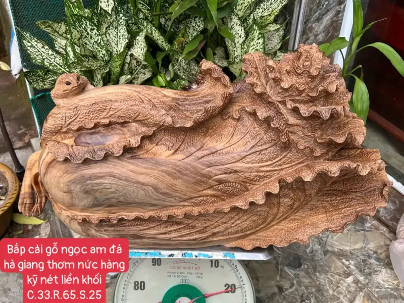 bap-cai-go-G5637-1 Tượng Bắp Cải Gỗ Ngọc Am Đá Hà Giang Thơm Nức Hàng Kỹ Nét Liền Khối G5637