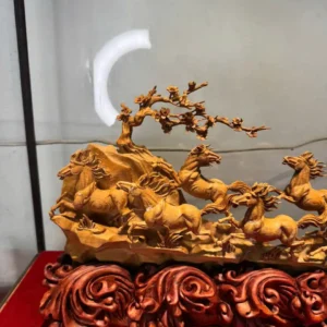 bat-ma-du-xuan-go-hoang-an-G6300-3 Tượng Bát Mã Du Xuân Gỗ Hoàng Đàn Tuyết Lạng Sơn Đậm Dầu Đã Lên Tuyết G6300