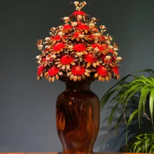 binh-hoa-hong-G6256-2 Bình Hoa Hồng Lá Gỗ Xưa Bình Gỗ Cẩm Hoa Vỏ Sò Indo G6256