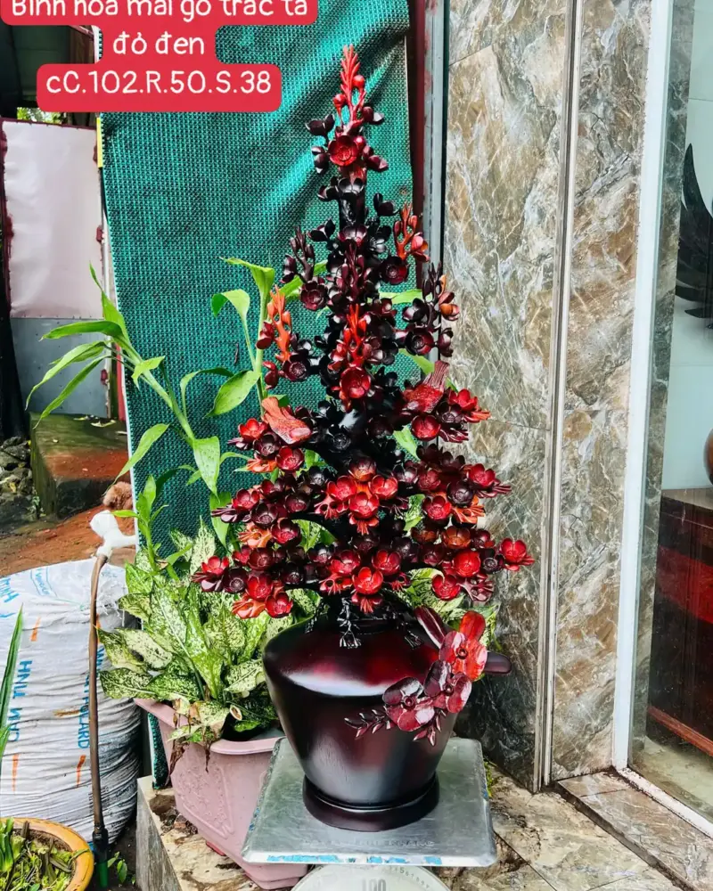 binh-hoa-mai-G5636-1 Bình Hoa Mai Gỗ Trắc Ta Đỏ Đen Hàng Kỹ Nét G5636