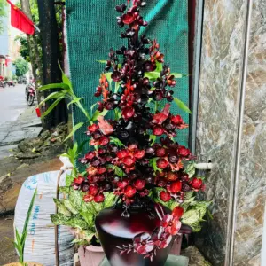 binh-hoa-mai-G5636-3 Bình Hoa Mai Gỗ Trắc Ta Đỏ Đen Hàng Kỹ Nét G5636