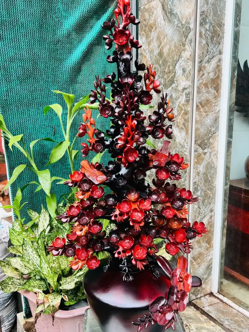binh-hoa-mai-G5636-4 Bình Hoa Mai Gỗ Trắc Ta Đỏ Đen Hàng Kỹ Nét G5636