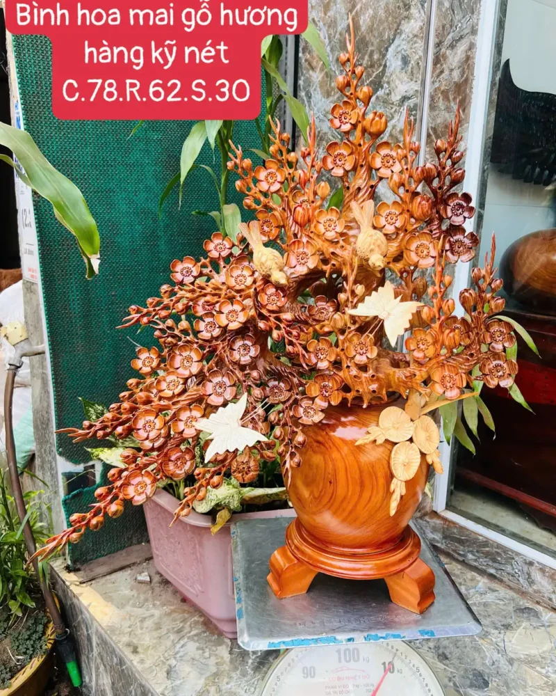 binh-hoa-mai-G5900-1 Bình Hoa Mai Gỗ Hương Hàng Kỹ Nét G5900