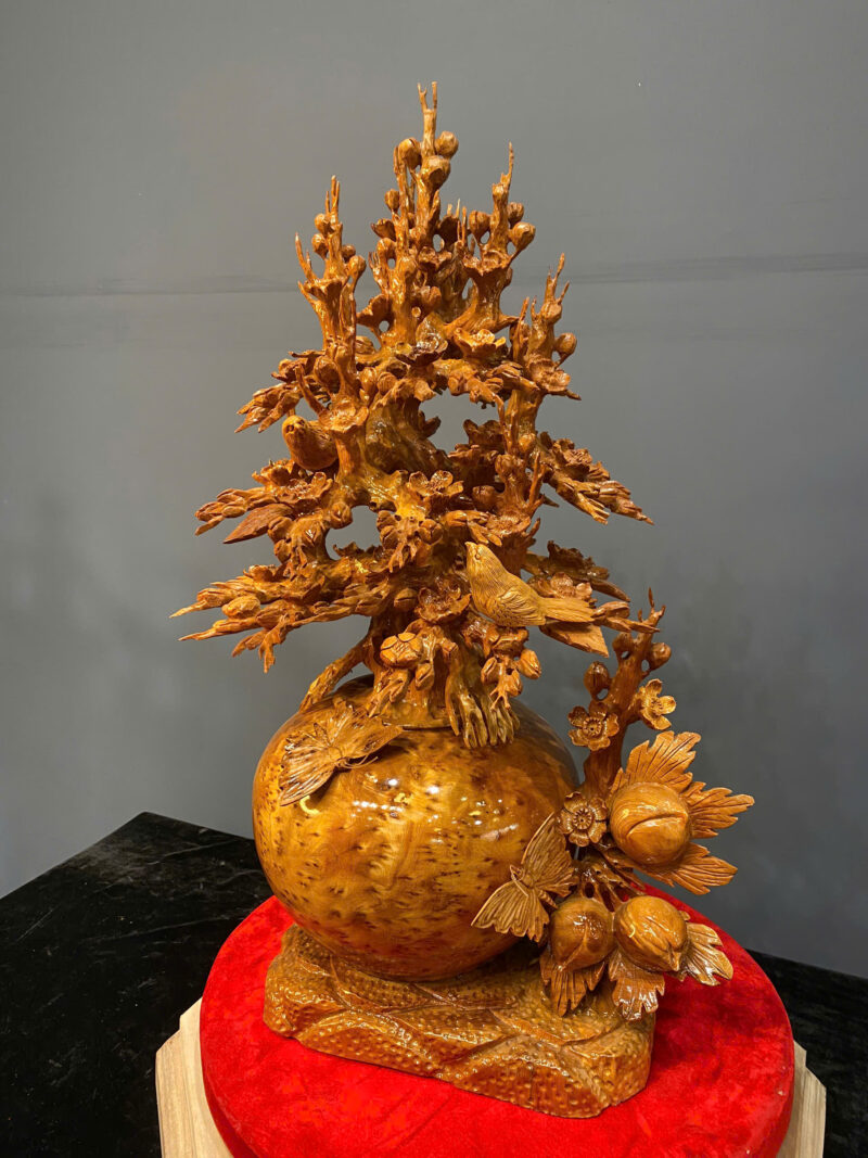binh-hoa-mai-ao-truong-tho-go-nu-ngoc-G6176-4 Bình Hoa Mai Đào Trường Thọ Gỗ Nu Ngọc Am Liền Khối G6176