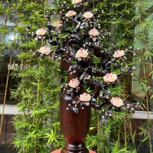 binh-hoa-mau-G5854-2 Bình Hoa Mẫu Đơn Thân Và Cành Là Làm Bằng Gỗ Mun Hoa Lào Hoa Bằng Ốc In Đô G5854