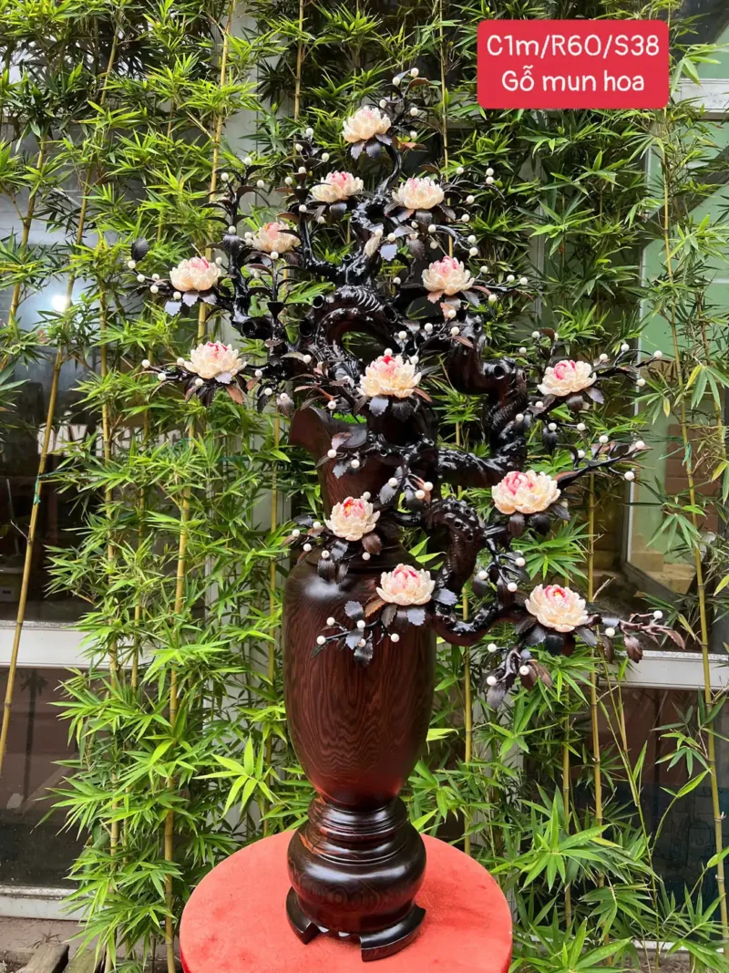 binh-hoa-mau-G5854-2 Bình Hoa Mẫu Đơn Thân Và Cành Là Làm Bằng Gỗ Mun Hoa Lào Hoa Bằng Ốc In Đô G5854