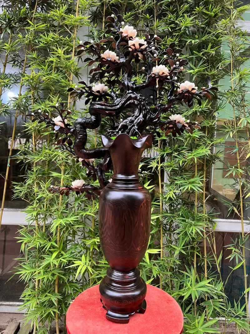binh-hoa-mau-G5854-4 Bình Hoa Mẫu Đơn Thân Và Cành Là Làm Bằng Gỗ Mun Hoa Lào Hoa Bằng Ốc In Đô G5854