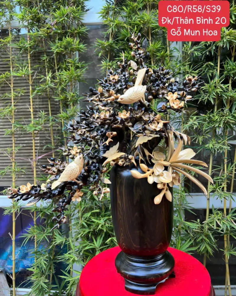 binh-mai-lan-G6343-1 Bình Mai Lan Phú Quý Gỗ Mun Hoa Hàng To Kỹ Liền Khối G6343