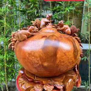 binh-phu-quy-G5273-1 Tượng Bình Phú Quý Nho Sóc Gỗ Nu Hương To Đẹp Liền Khối G5273