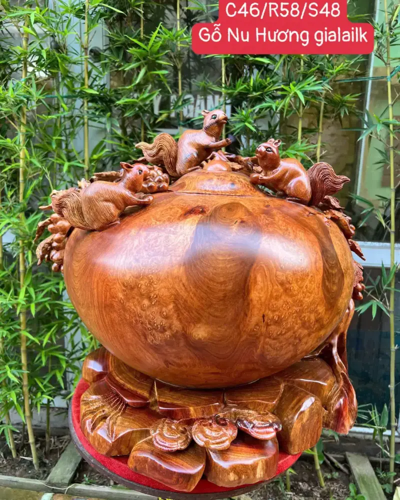 binh-phu-quy-G5273-1 Tượng Bình Phú Quý Nho Sóc Gỗ Nu Hương To Đẹp Liền Khối G5273