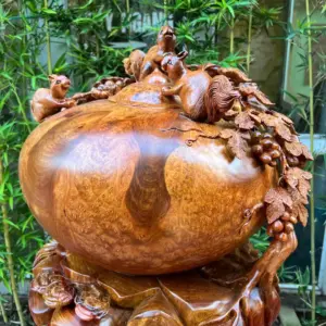 binh-phu-quy-G5273-6 Tượng Bình Phú Quý Nho Sóc Gỗ Nu Hương To Đẹp Liền Khối G5273