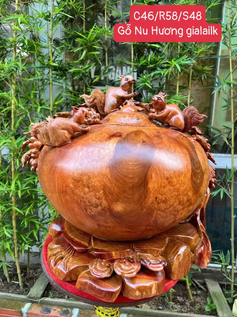 binh-phu-quy-G5274-1 Tượng Bình Phú Quý Nho Sóc Gỗ Nu Hương To Nặng Liền Khối G5274