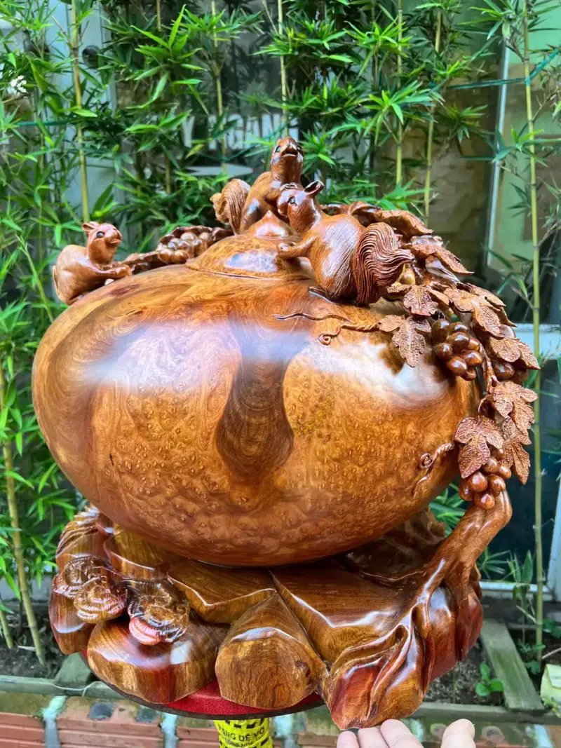 binh-phu-quy-G5274-4 Tượng Bình Phú Quý Nho Sóc Gỗ Nu Hương To Nặng Liền Khối G5274
