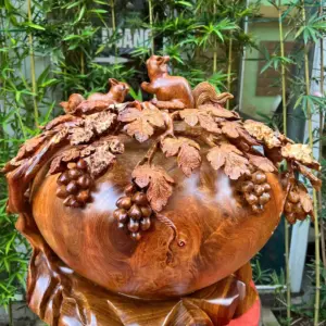 binh-phu-quy-G5274-5 Tượng Bình Phú Quý Nho Sóc Gỗ Nu Hương To Nặng Liền Khối G5274