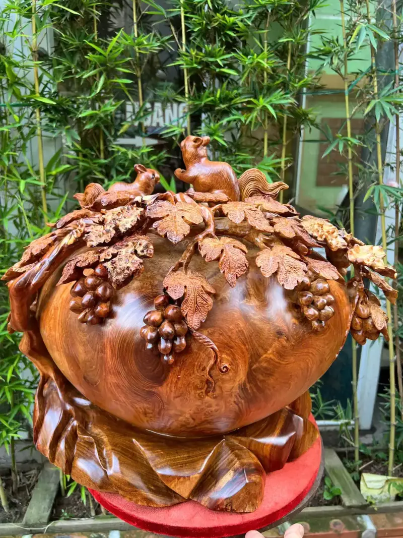 binh-phu-quy-G5274-5 Tượng Bình Phú Quý Nho Sóc Gỗ Nu Hương To Nặng Liền Khối G5274