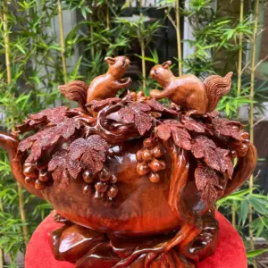 binh-phu-quy-G5275-2 Tượng Bình Phú Quý Nho Sóc Gỗ Nu Ngọc Am Dầy Kín Liền Khối G5275