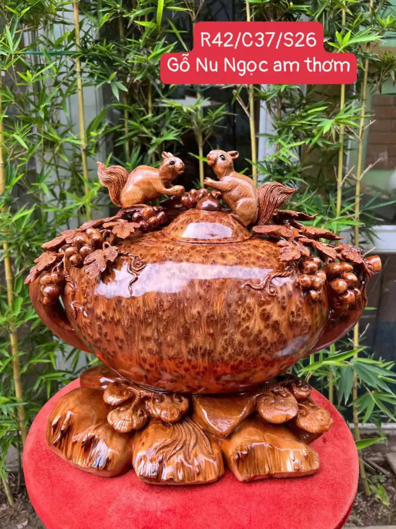 binh-phu-quy-G5276-1 Tượng Bình Phú Quý Nho Sóc Gỗ Nu Ngọc Am Dầy Kín Liền Khối G5276