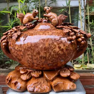 binh-phu-quy-G5276-2 Tượng Bình Phú Quý Nho Sóc Gỗ Nu Ngọc Am Dầy Kín Liền Khối G5276
