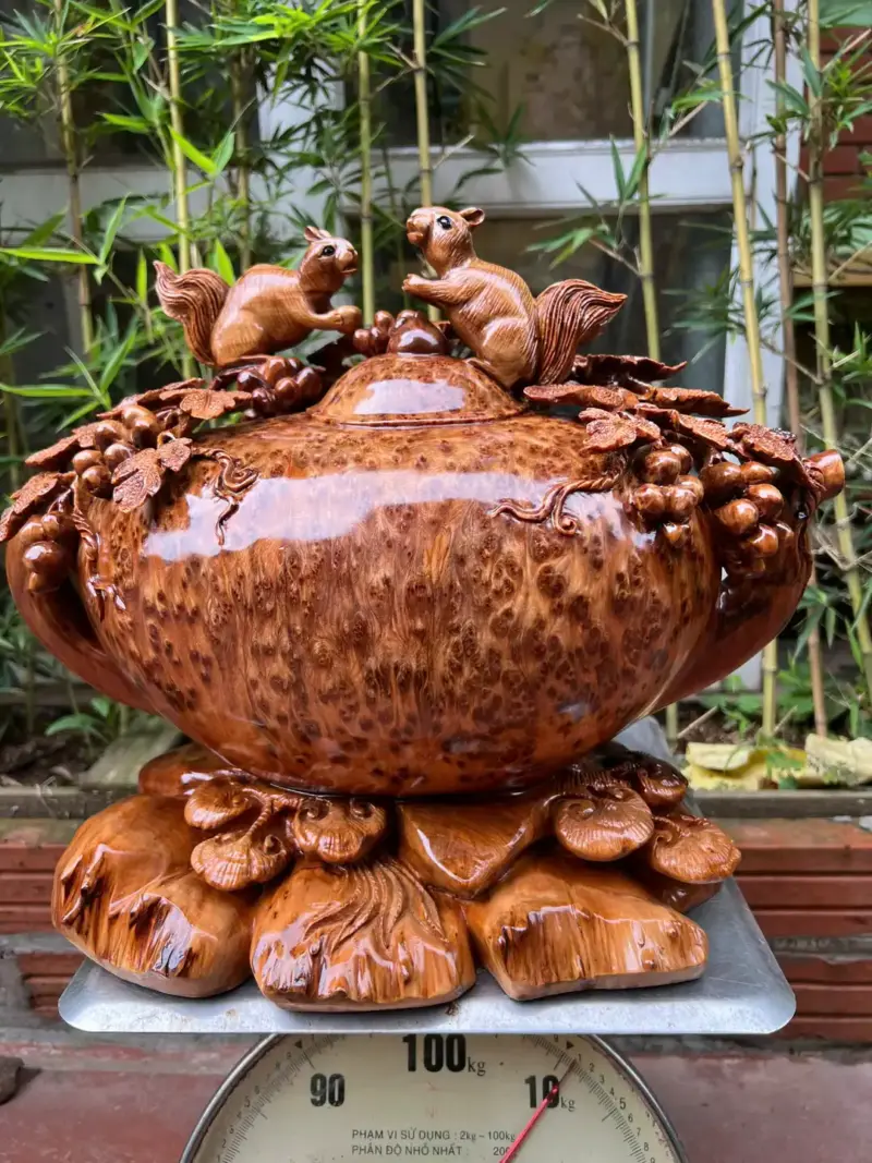 binh-phu-quy-G5276-2 Tượng Bình Phú Quý Nho Sóc Gỗ Nu Ngọc Am Dầy Kín Liền Khối G5276