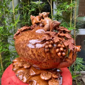 binh-phu-quy-G5276-3 Tượng Bình Phú Quý Nho Sóc Gỗ Nu Ngọc Am Dầy Kín Liền Khối G5276