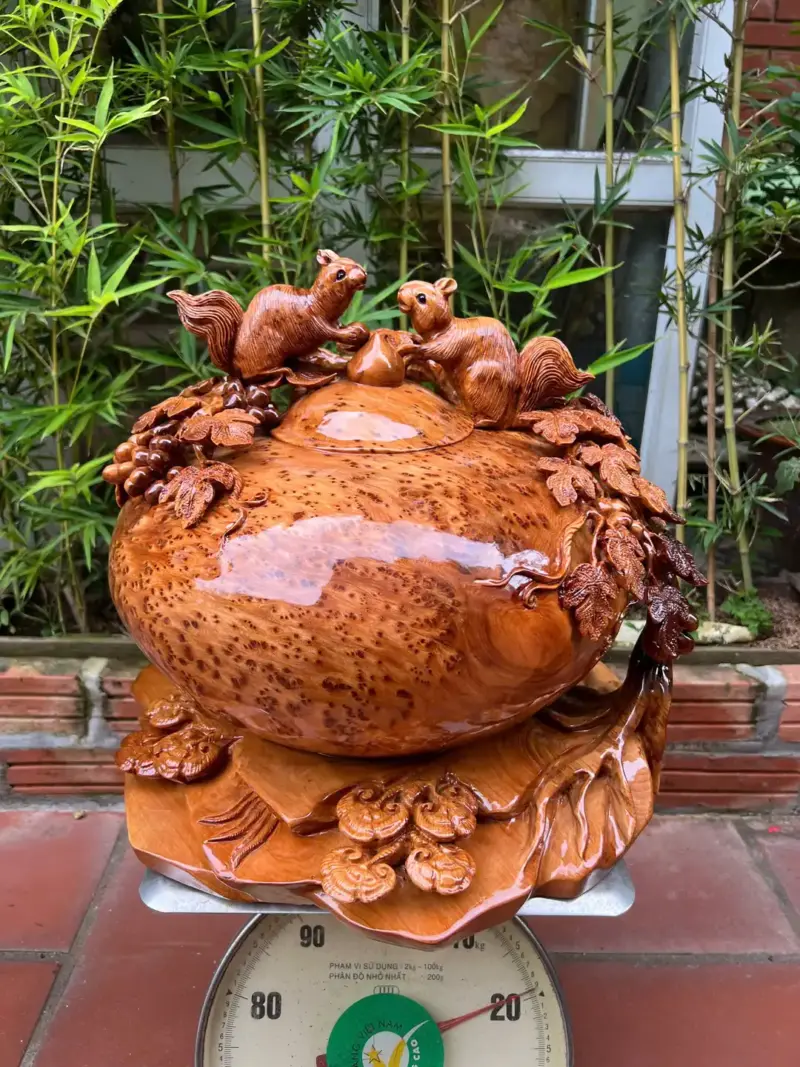 binh-phu-quy-G5278-3 Tượng Bình Phú Quý Nho Sóc Gỗ Nu Ngọc Am Kín Nu To Đẹp Liền Khối G5278