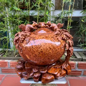 binh-phu-quy-G5279-5 Tượng Bình Phú Quý Nho Sóc Gỗ Nu Ngọc Am Thơm Kín Nu To Nặng Liền Khối G5279