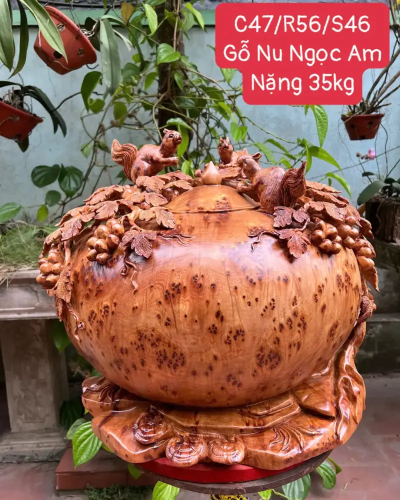 binh-phu-quy-G5281-1 Tượng Bình Phú Quý Nho Sóc Siêu To Gỗ Nu Ngọc Am Liền Khối G5281