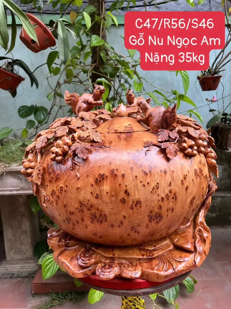 binh-phu-quy-G5281-1 Tượng Bình Phú Quý Nho Sóc Siêu To Gỗ Nu Ngọc Am Liền Khối G5281