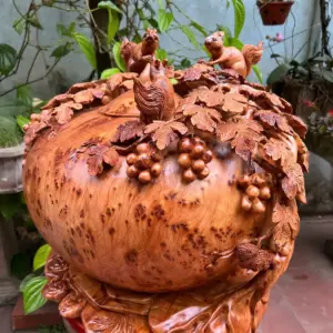 binh-phu-quy-G5281-2 Tượng Bình Phú Quý Nho Sóc Siêu To Gỗ Nu Ngọc Am Liền Khối G5281