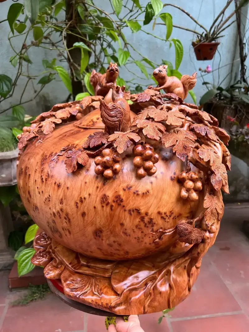 binh-phu-quy-G5281-2 Tượng Bình Phú Quý Nho Sóc Siêu To Gỗ Nu Ngọc Am Liền Khối G5281