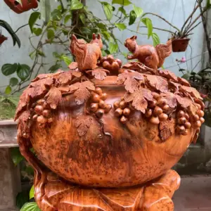 binh-phu-quy-G5281-3 Tượng Bình Phú Quý Nho Sóc Siêu To Gỗ Nu Ngọc Am Liền Khối G5281