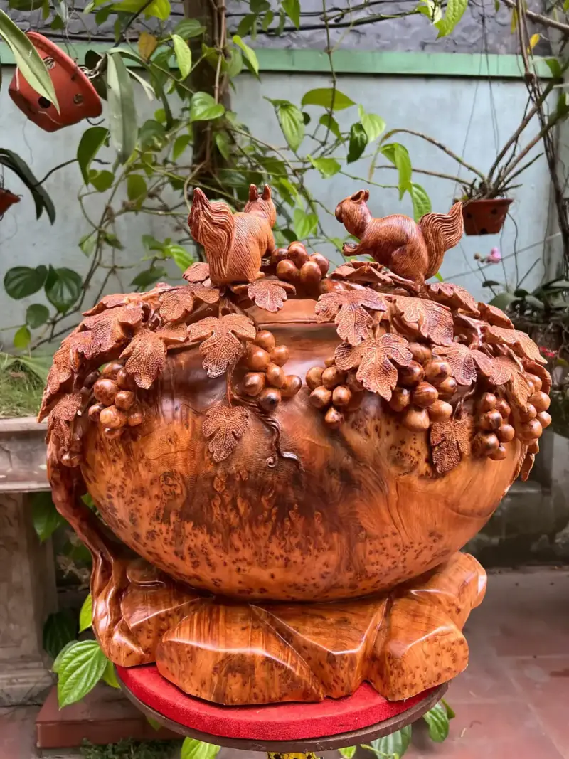 binh-phu-quy-G5281-3 Tượng Bình Phú Quý Nho Sóc Siêu To Gỗ Nu Ngọc Am Liền Khối G5281
