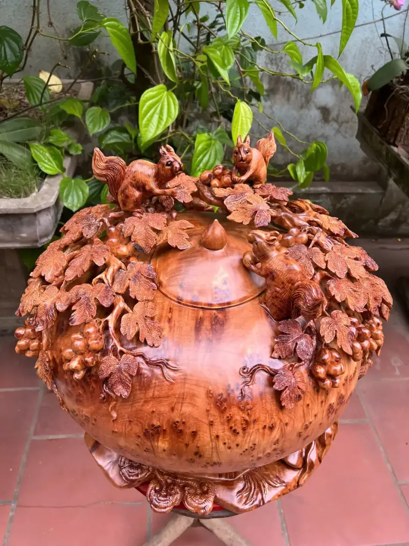 binh-phu-quy-G5281-4 Tượng Bình Phú Quý Nho Sóc Siêu To Gỗ Nu Ngọc Am Liền Khối G5281