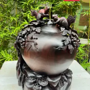 Bình Phú Quý Nho Sóc Gỗ Trắc Cũ Hàng Kỹ Liền Khối G5746
