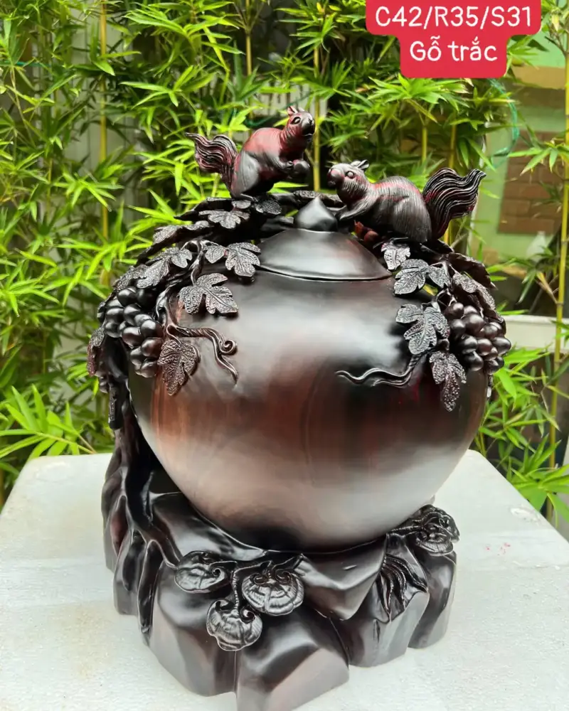 binh-phu-quy-G5746-1 Bình Phú Quý Nho Sóc Gỗ Trắc Cũ Hàng Kỹ Liền Khối G5746