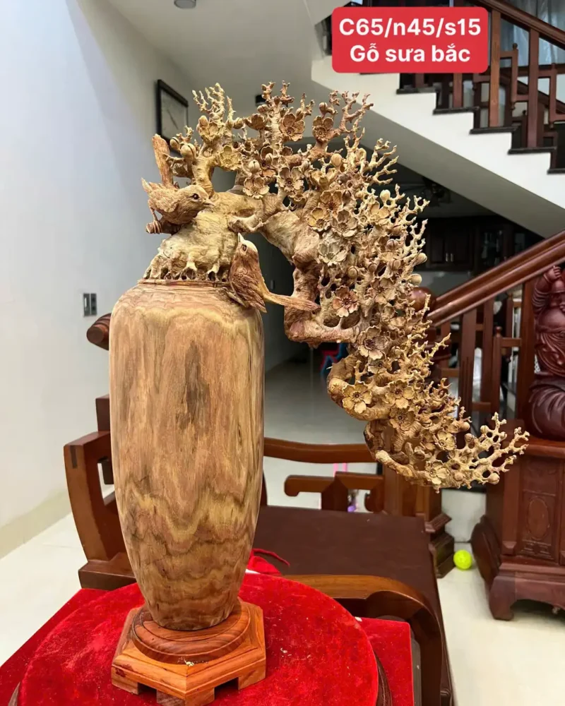 binh-phu-quy-G6218-1 Bình Phú Quý Mai Điểu Gỗ Sưa Bắc Liền Khối Có Sơn G6218