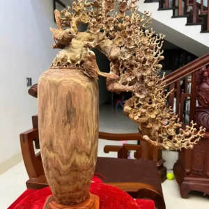 binh-phu-quy-G6218-2 Bình Phú Quý Mai Điểu Gỗ Sưa Bắc Liền Khối Có Sơn G6218
