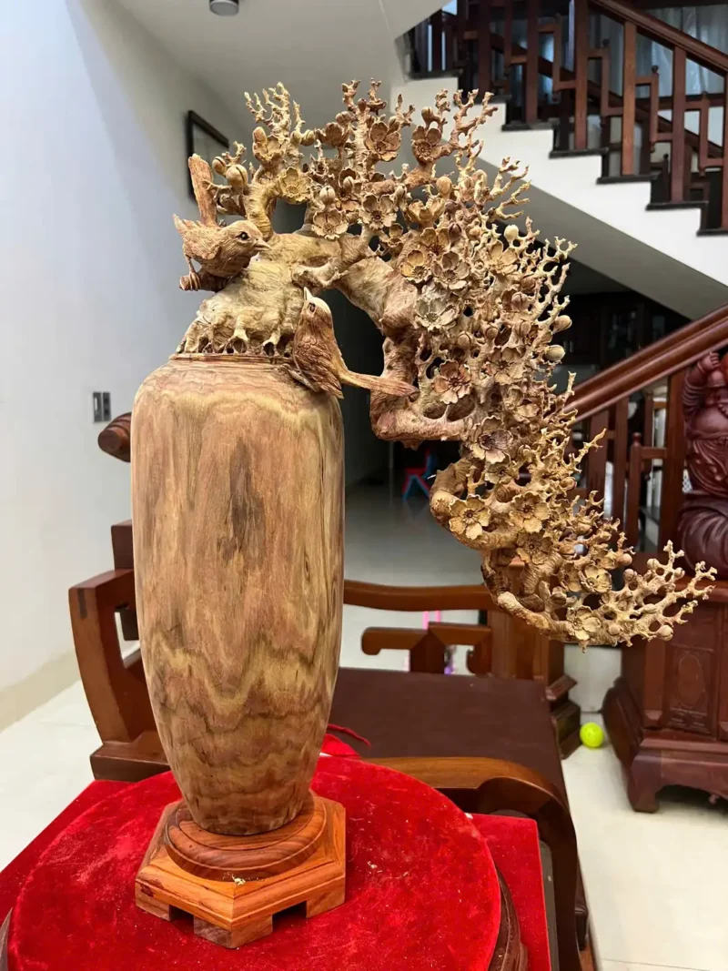 binh-phu-quy-G6218-2 Bình Phú Quý Mai Điểu Gỗ Sưa Bắc Liền Khối Có Sơn G6218