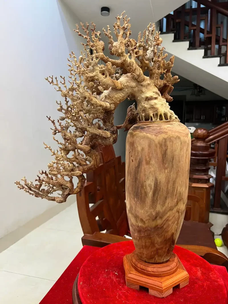 binh-phu-quy-G6218-3 Bình Phú Quý Mai Điểu Gỗ Sưa Bắc Liền Khối Có Sơn G6218
