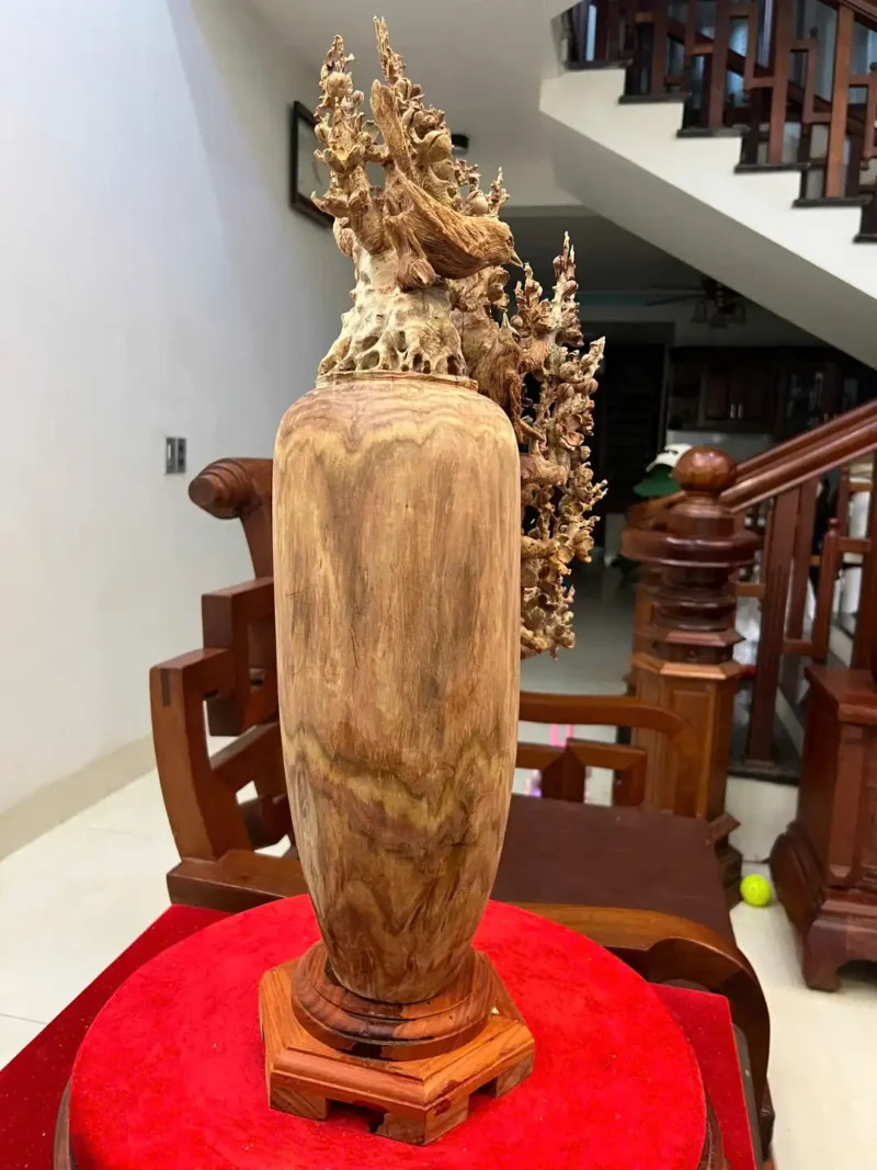 binh-phu-quy-G6218-4 Bình Phú Quý Mai Điểu Gỗ Sưa Bắc Liền Khối Có Sơn G6218