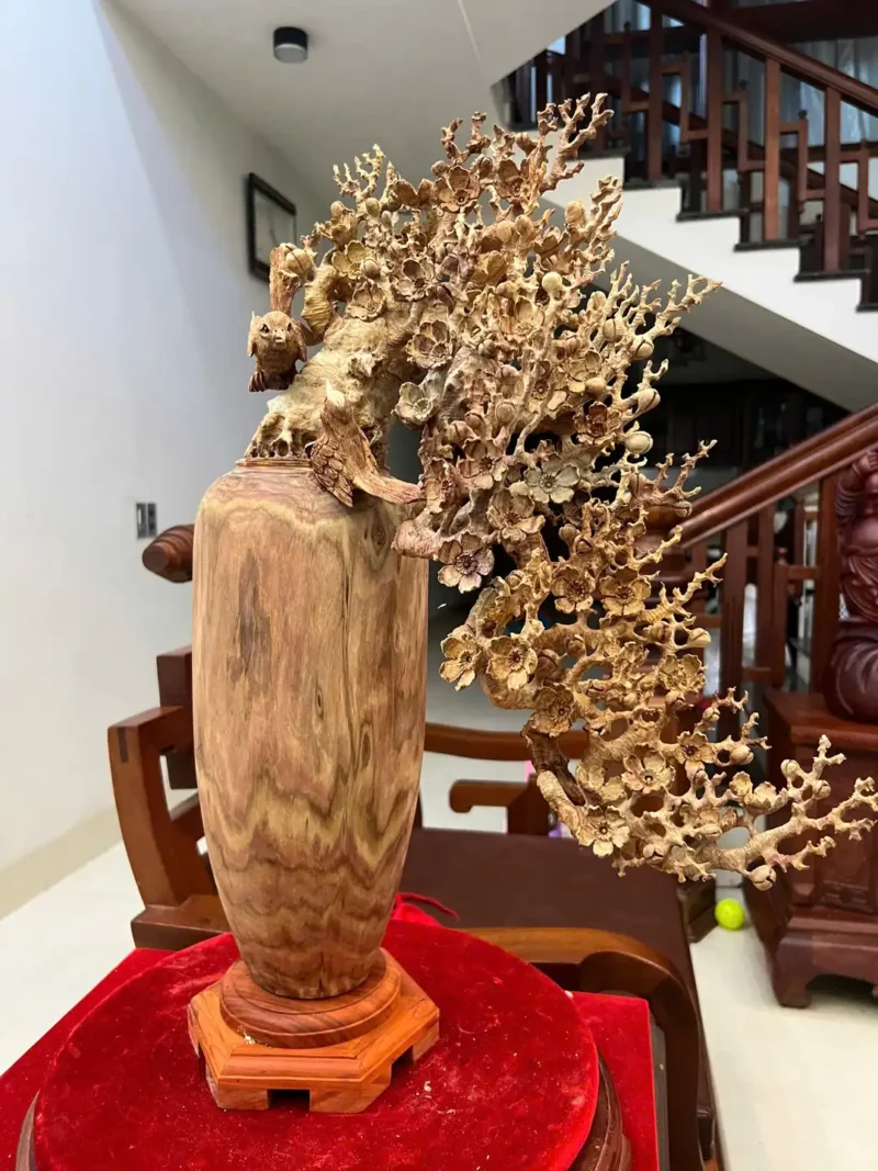 binh-phu-quy-G6218-5 Bình Phú Quý Mai Điểu Gỗ Sưa Bắc Liền Khối Có Sơn G6218