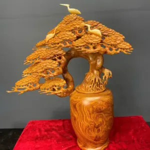 binh-tung-go-huong-ta-G5406-1 Tượng Bình Tùng Gỗ Hương Ta Liền Khối G5406