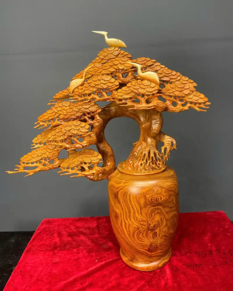binh-tung-go-huong-ta-G5406-1 Tượng Bình Tùng Gỗ Hương Ta Liền Khối G5406