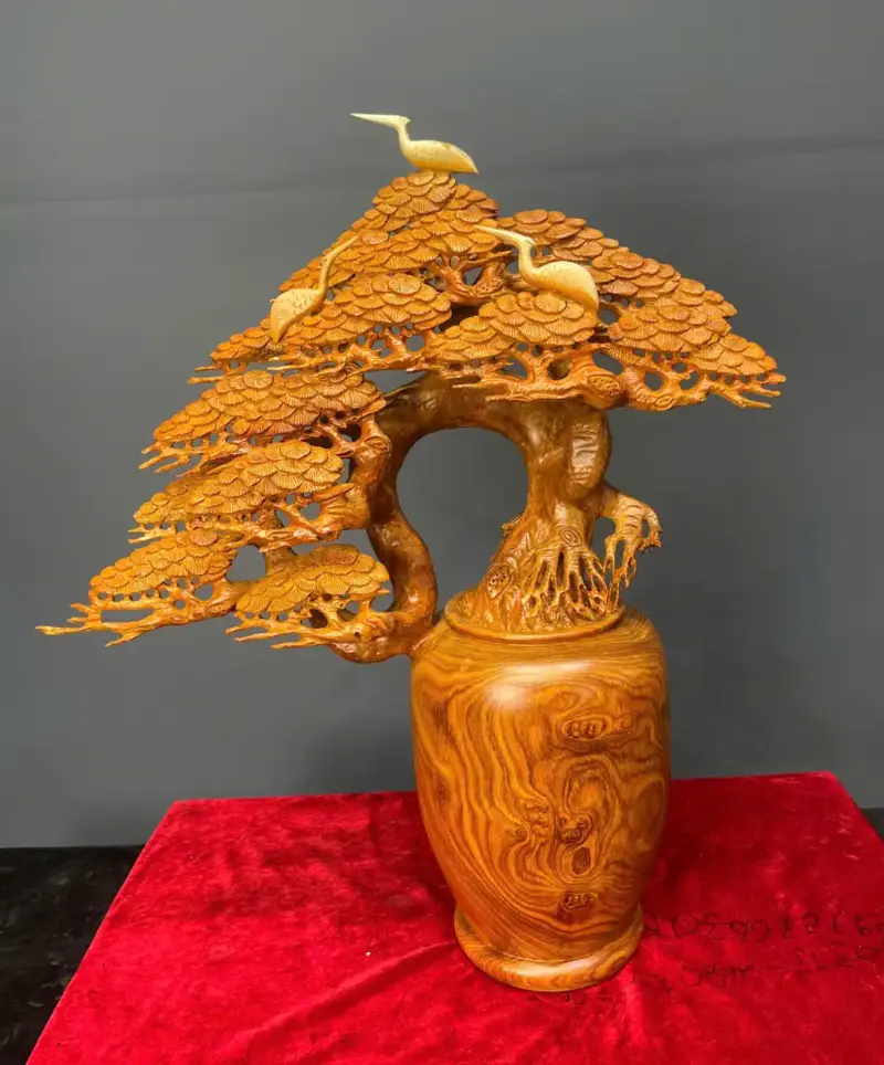 binh-tung-go-huong-ta-G5406-1 Tượng Bình Tùng Gỗ Hương Ta Liền Khối G5406