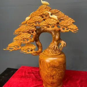 binh-tung-go-huong-ta-G5406-2 Tượng Bình Tùng Gỗ Hương Ta Liền Khối G5406