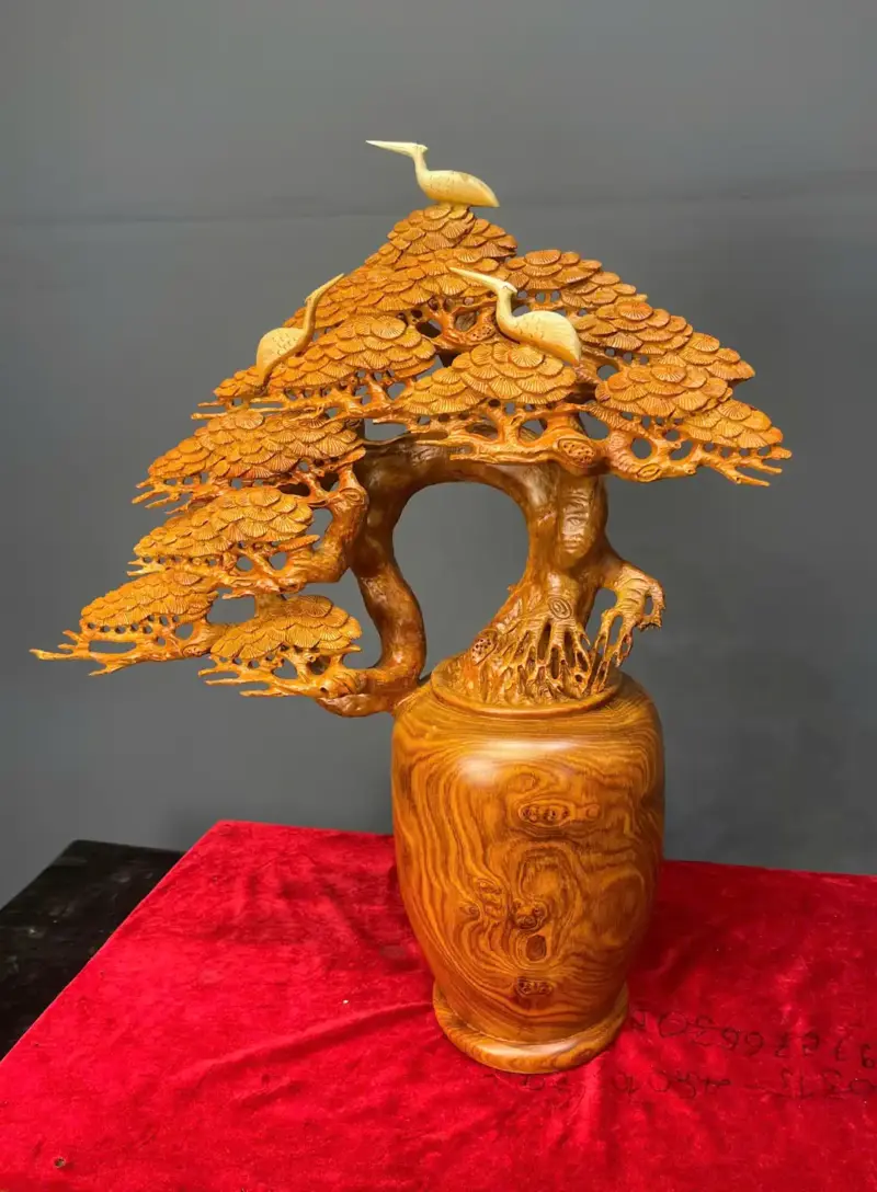 binh-tung-go-huong-ta-G5406-2 Tượng Bình Tùng Gỗ Hương Ta Liền Khối G5406